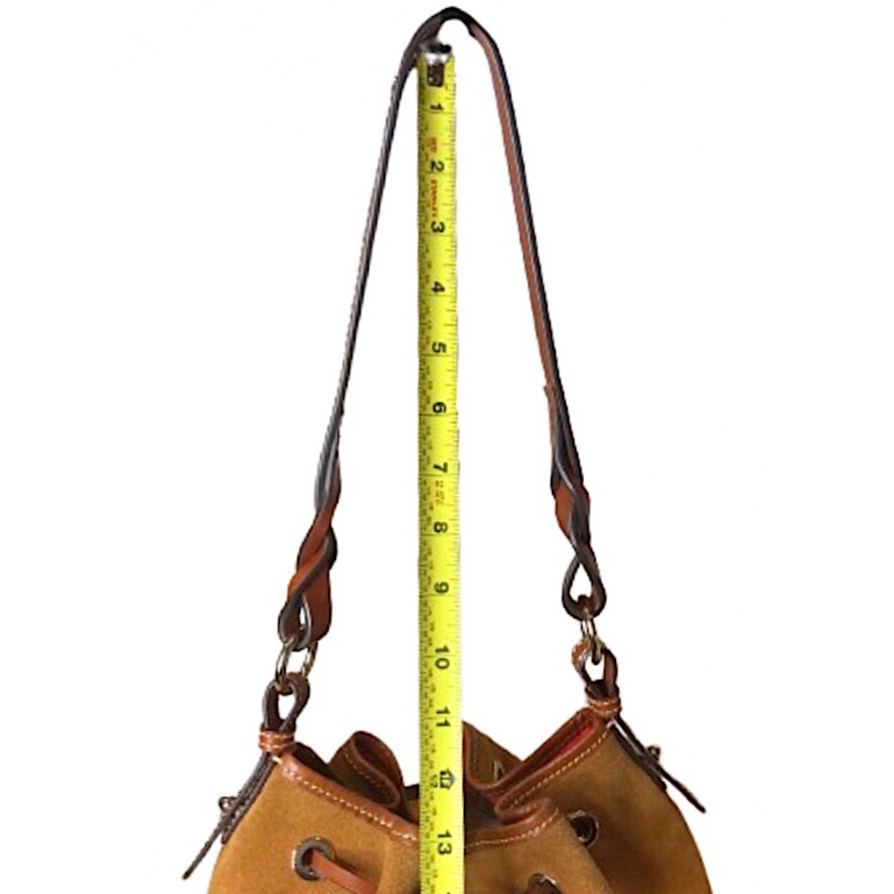 DOONEY BOURKE Honey Suede Bucket Bag w/ Brown Leather Drawstring Tassel Pull - Picture 8 of 17